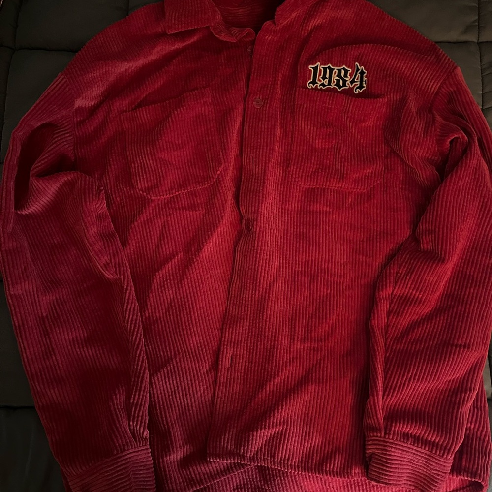 Red Corduroy Shirt with Embroidered Logo